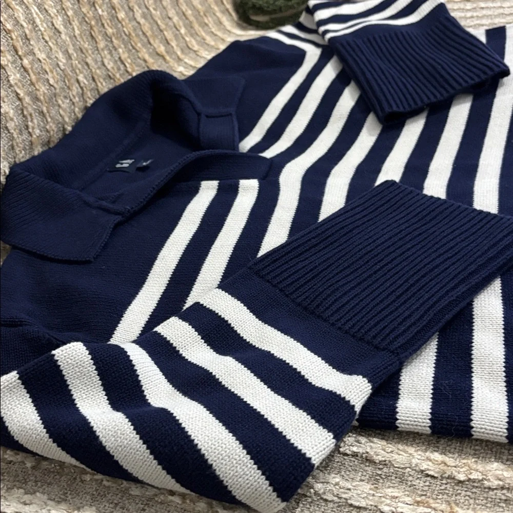 Gap 90’s‎ Women's Navy & Cream Striped Collared Knit Cotton Sweater Size M - Picture 3 of 6
